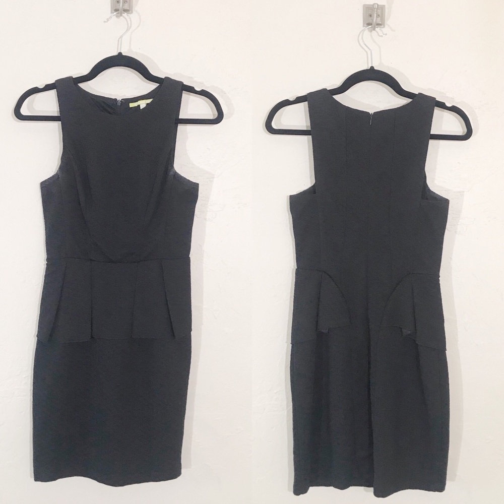 Gianni Bini Black Textured Fitted Peplum Dress S